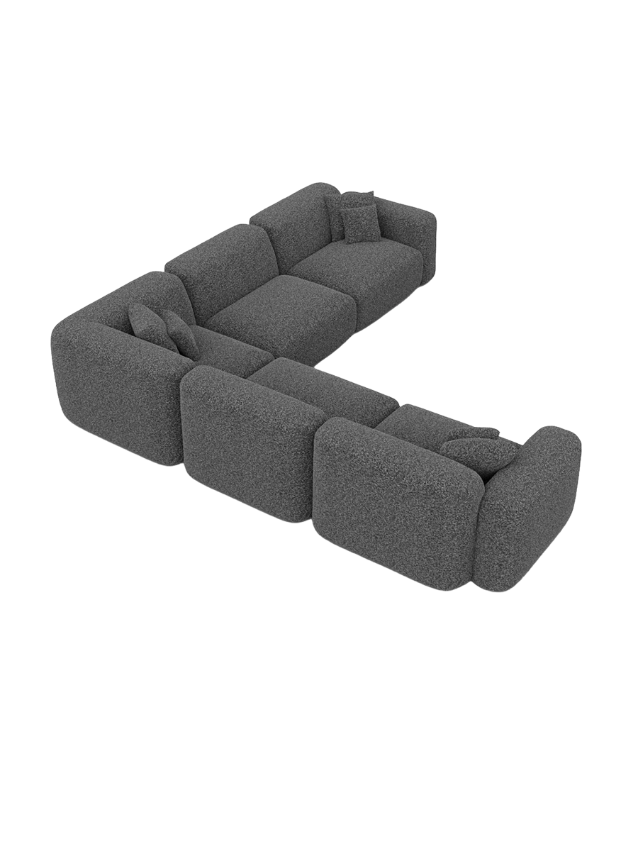 
Canapé d’angle design 5 places « Aras » avec revêtement bouclé - Bouclé Graphit