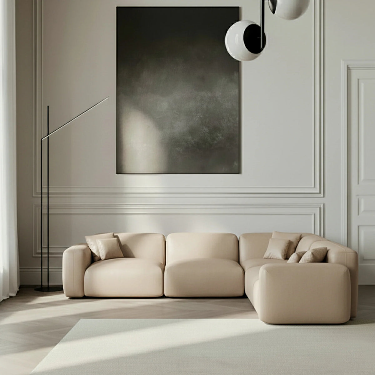 
5-Sitzer Design Echtleder Ecksofa „Aras“ - Echtleder Beige