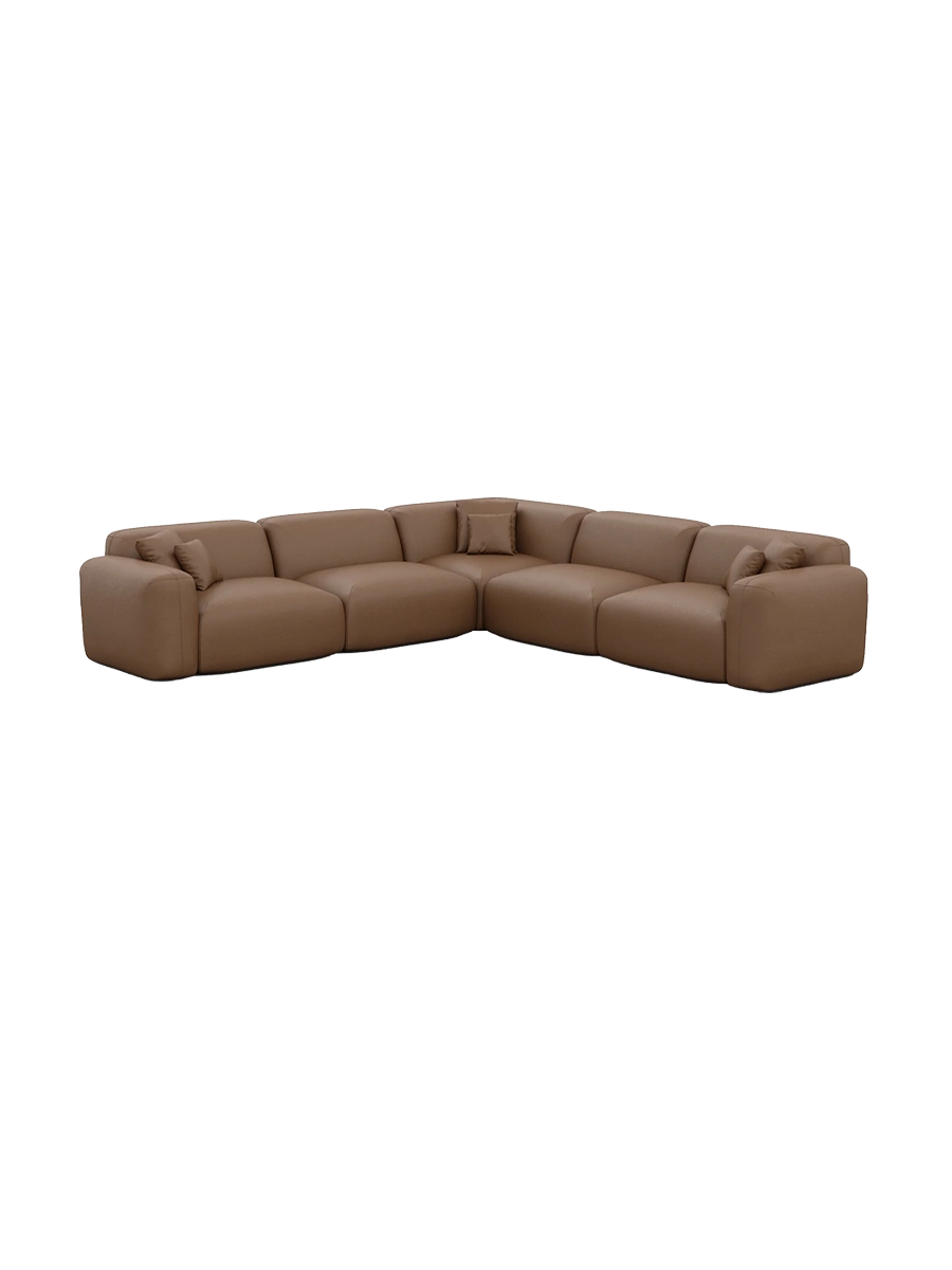 
5-Sitzer Design Echtleder Ecksofa „Aras“ - Echtleder Beige