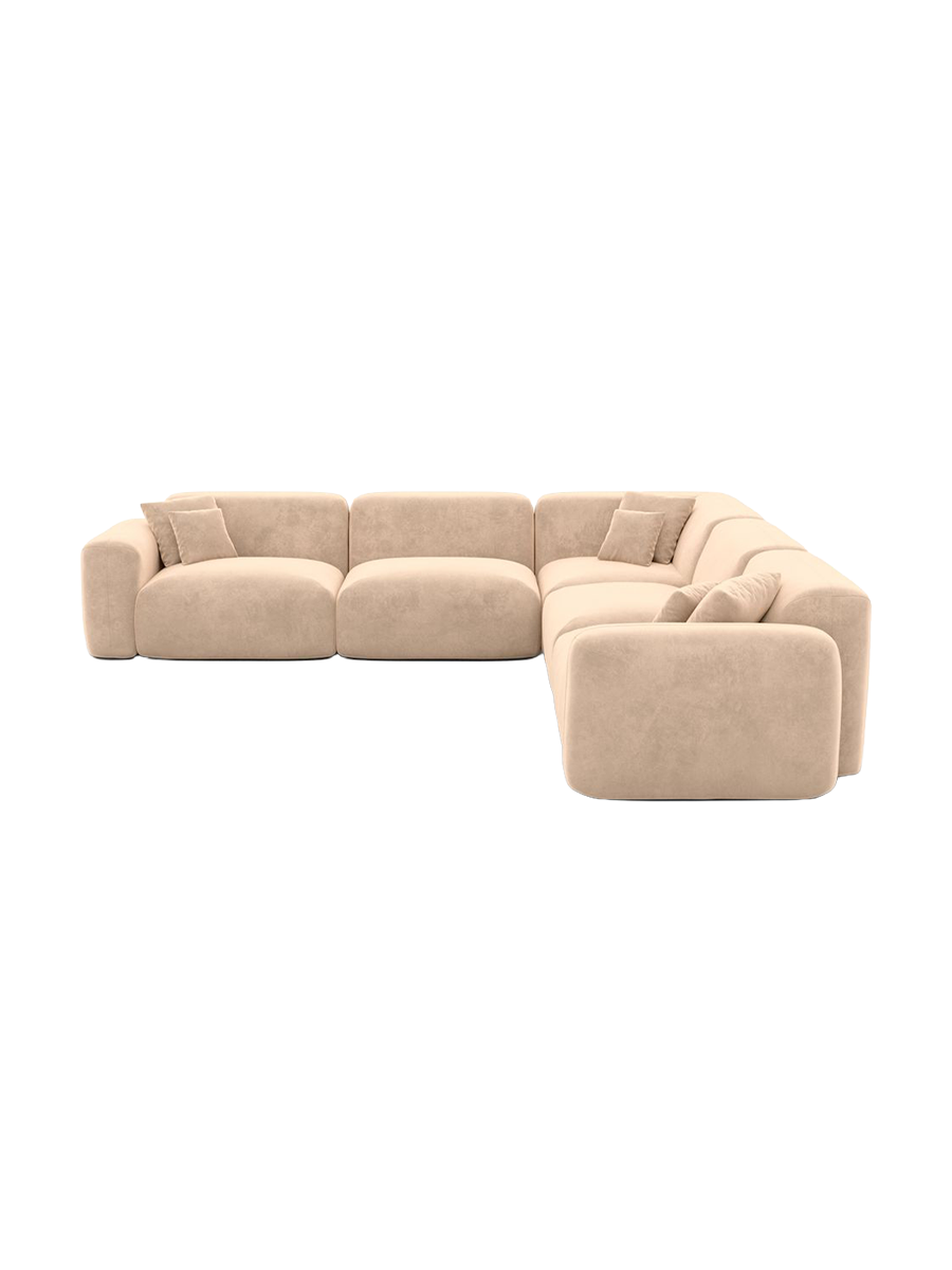 
5-Sitzer Design Ecksofa „Aras“ mit Samtbezug - Samtbezug Beige