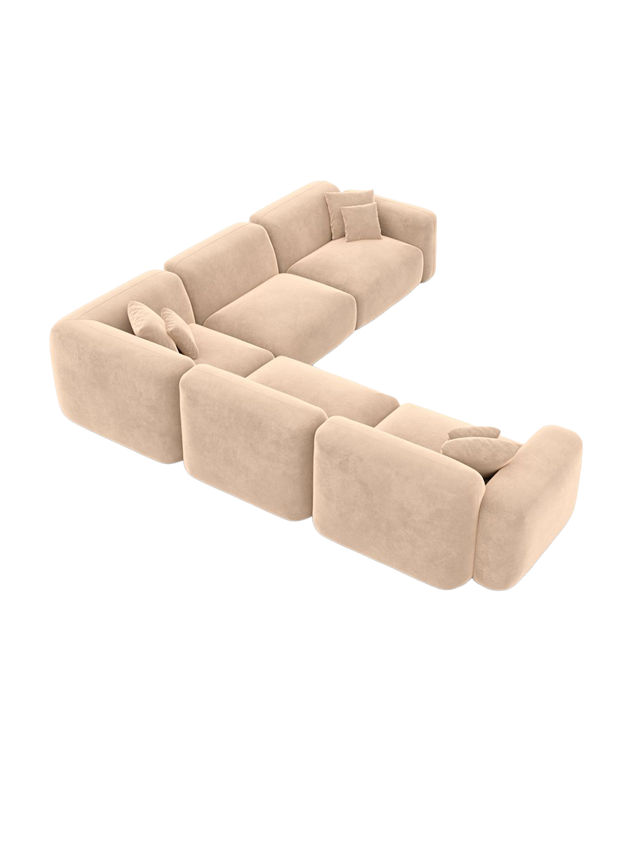 
5-Sitzer Design Ecksofa „Aras“ mit Samtbezug - Samtbezug Beige