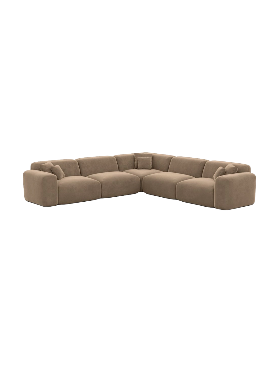 
5-Sitzer Design Ecksofa „Aras“ mit Samtbezug - Samtbezug Beige