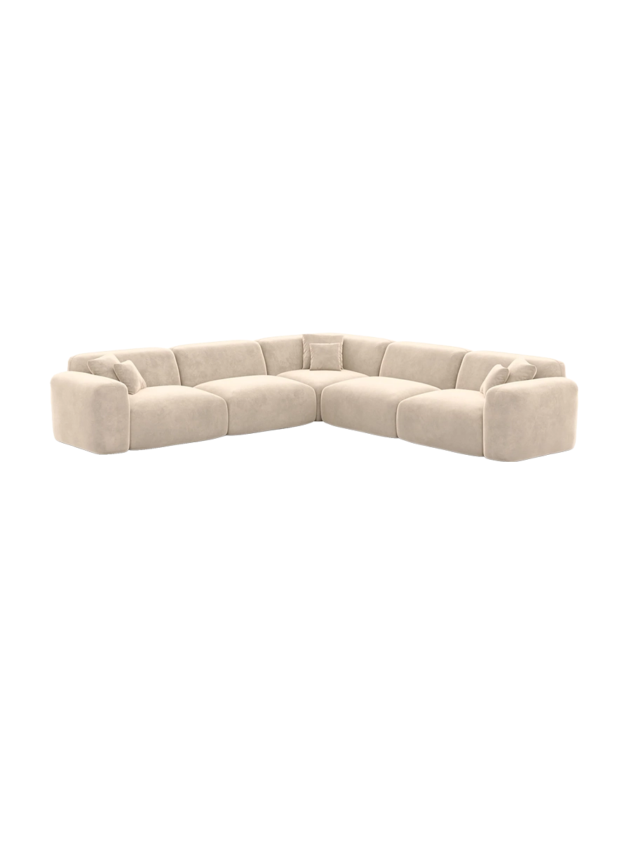 
5-Sitzer Design Ecksofa „Aras“ mit Samtbezug - Samtbezug Beige