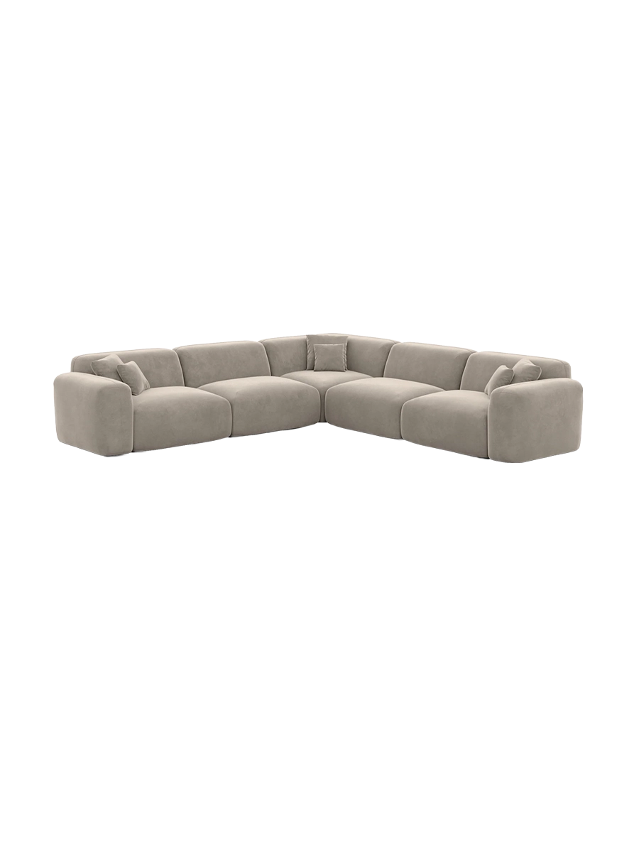 
5-Sitzer Design Ecksofa „Aras“ mit Samtbezug - Samtbezug Beige