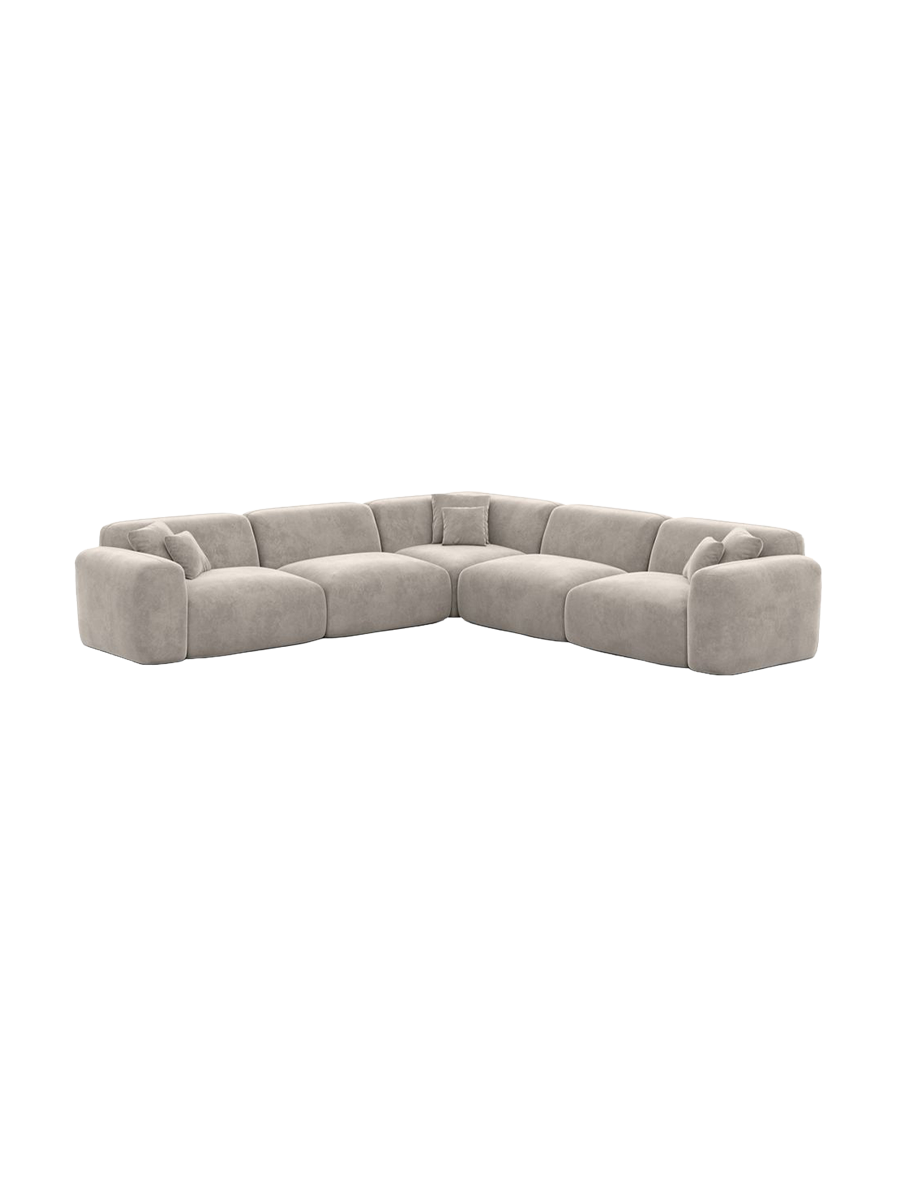
5-Sitzer Design Ecksofa „Aras“ mit Samtbezug - Samtbezug Beige