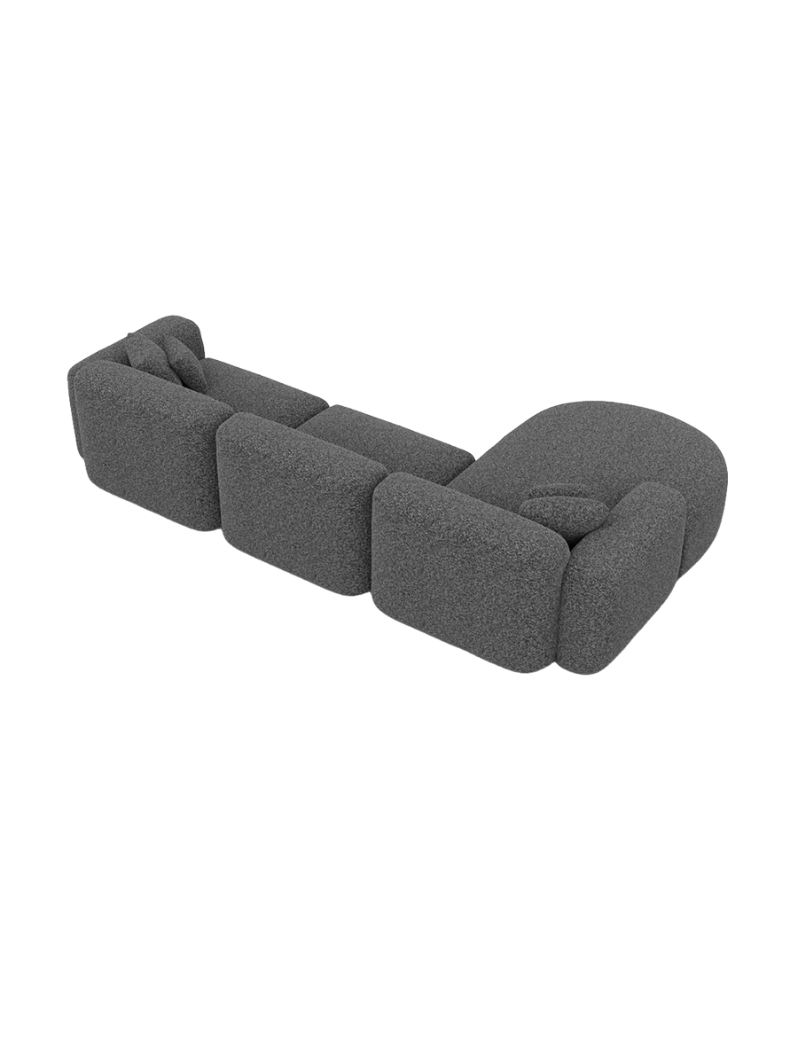 
4-seater designer corner sofa “Aras” with bouclé upholstery - Bouclé Graphite / Left corner section