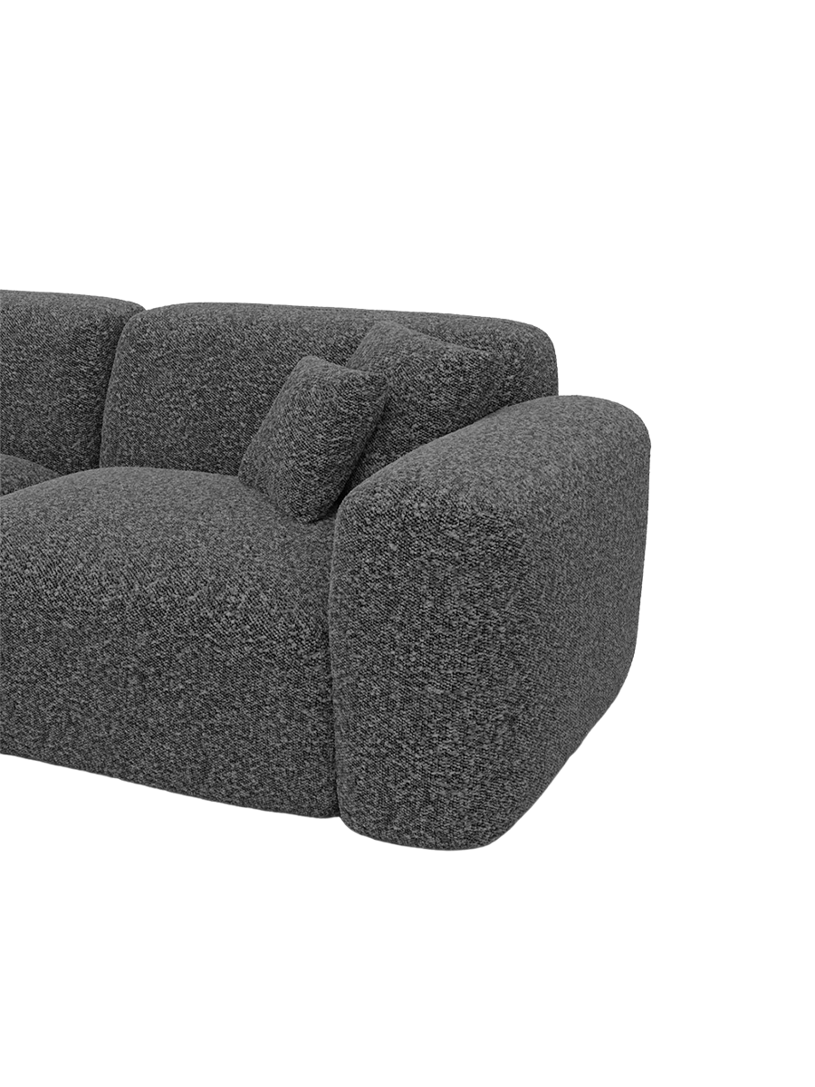 
4-seater designer corner sofa “Aras” with bouclé upholstery - Bouclé Graphite / Left corner section
