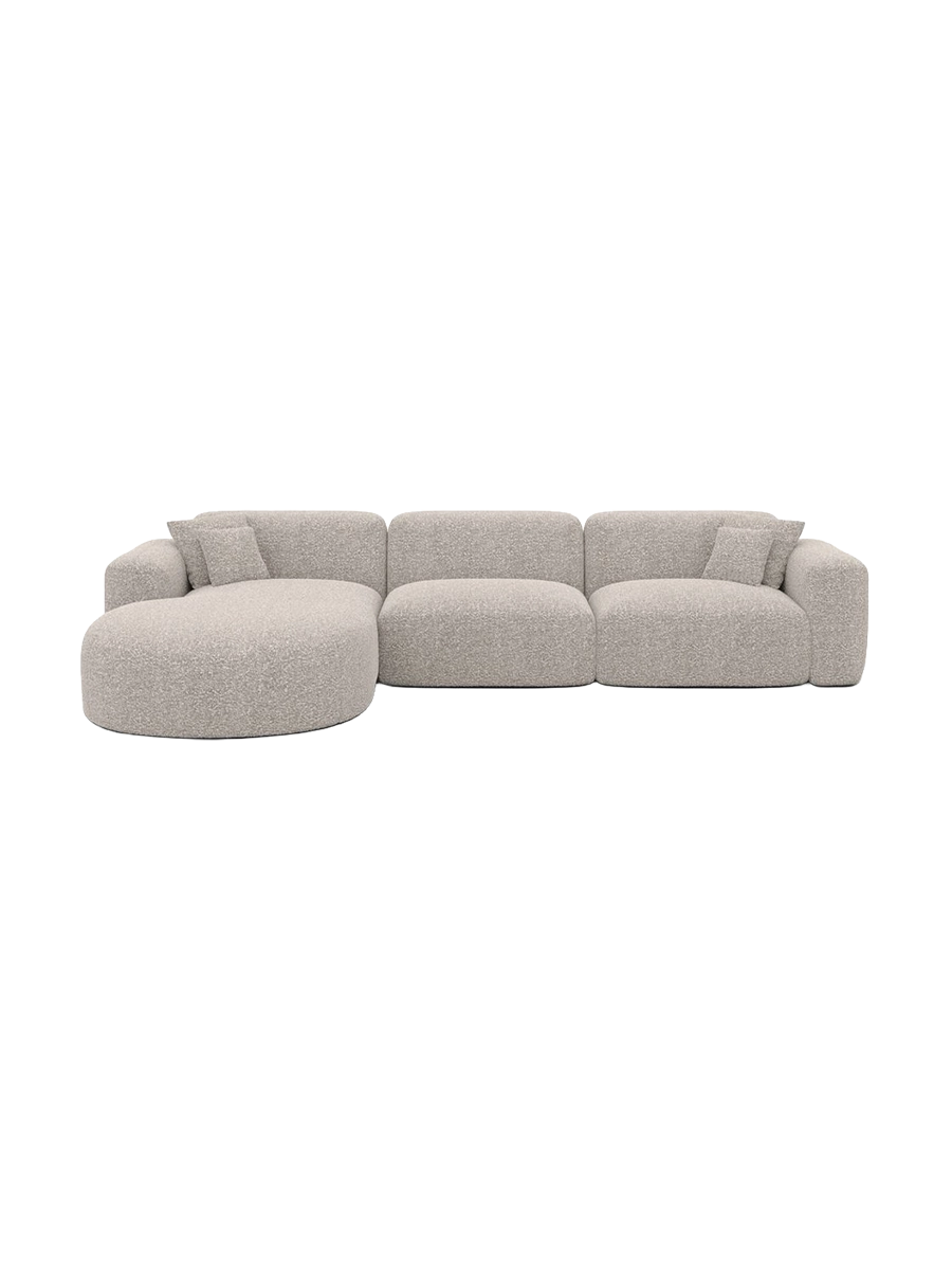 
4-seater designer corner sofa “Aras” with bouclé upholstery - Bouclé Graphite / Left corner section