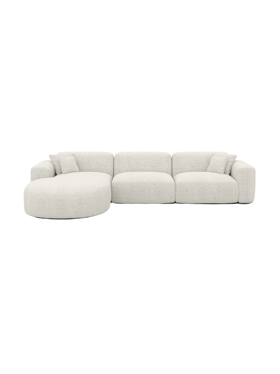 
4-seater designer corner sofa “Aras” with bouclé upholstery - Bouclé Graphite / Left corner section