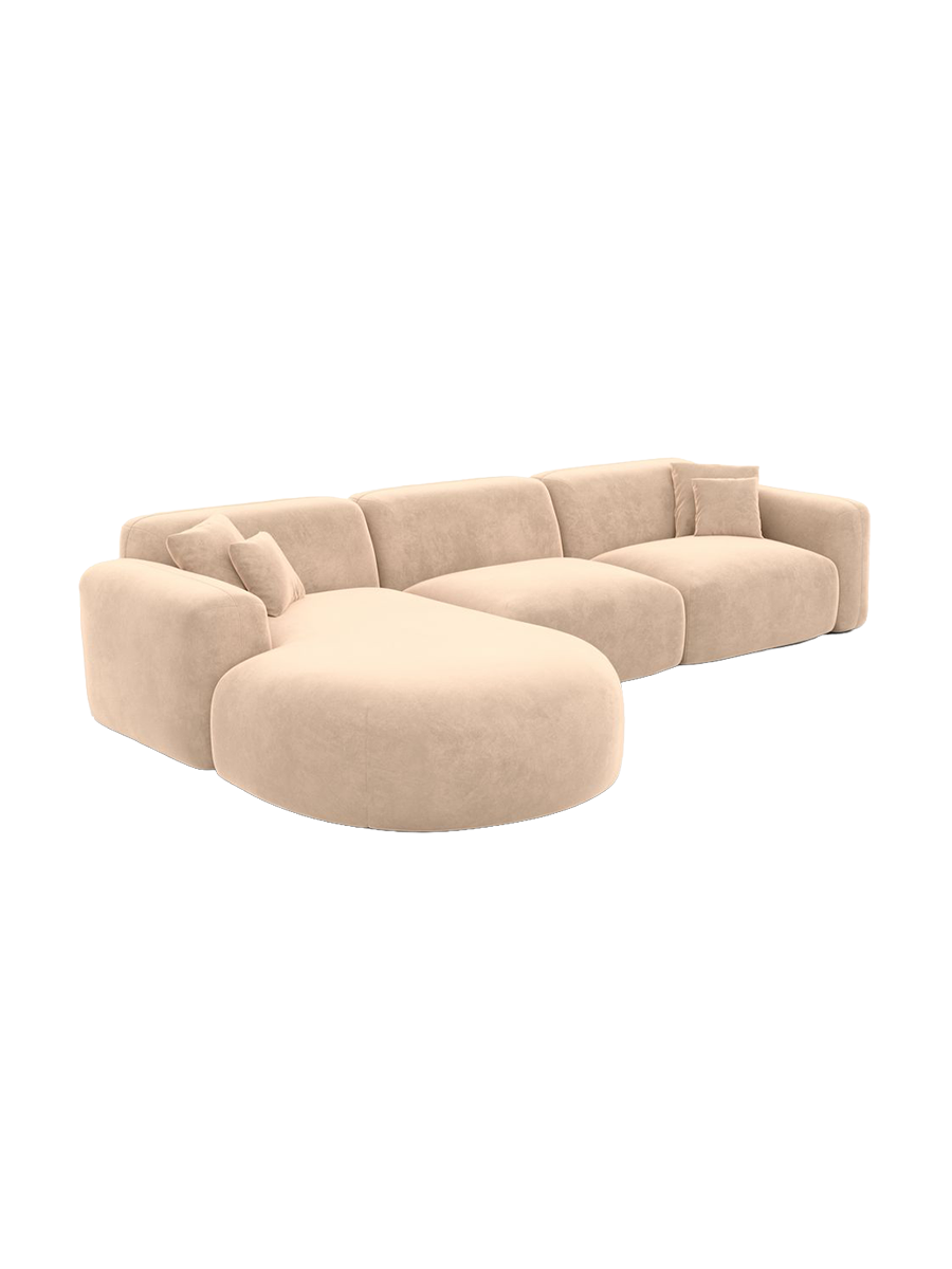 
4-Sitzer Design Ecksofa „Aras“ mit Samtbezug - Samtbezug Beige / Eckteil links