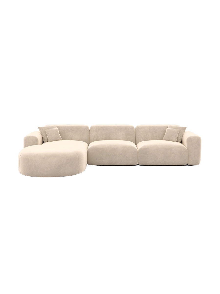 
4-Sitzer Design Ecksofa „Aras“ mit Samtbezug - Samtbezug Beige / Eckteil links