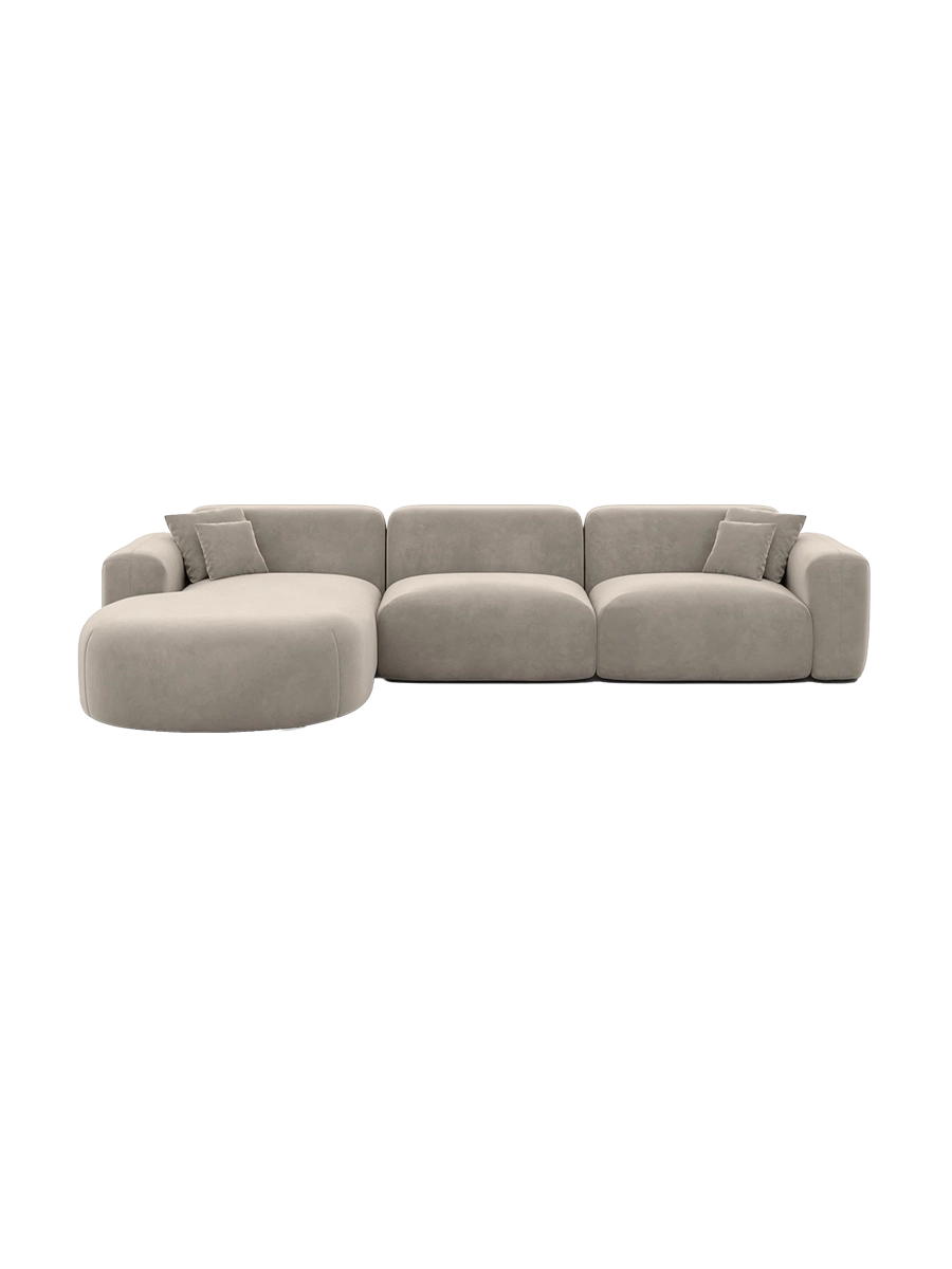 
4-Sitzer Design Ecksofa „Aras“ mit Samtbezug - Samtbezug Beige / Eckteil links
