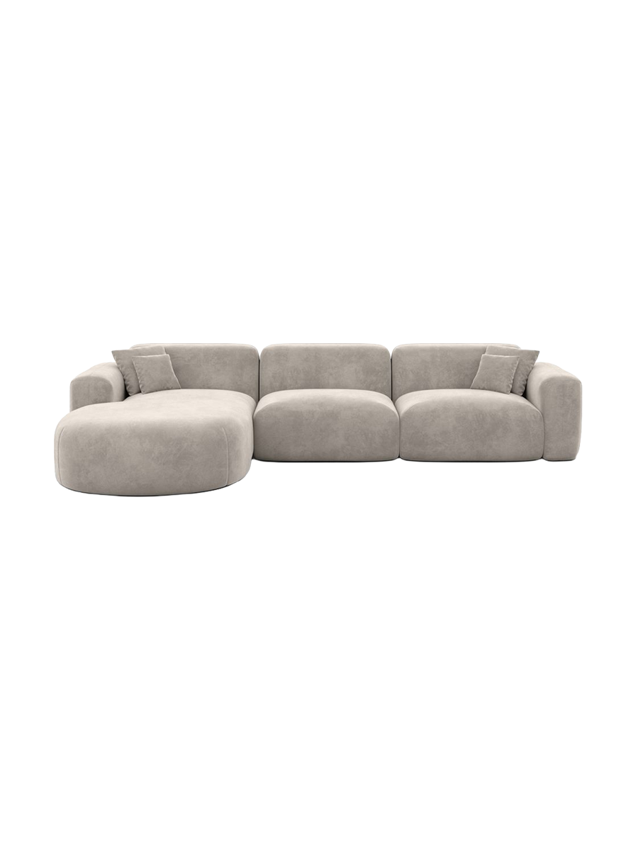 
4-Sitzer Design Ecksofa „Aras“ mit Samtbezug - Samtbezug Beige / Eckteil links