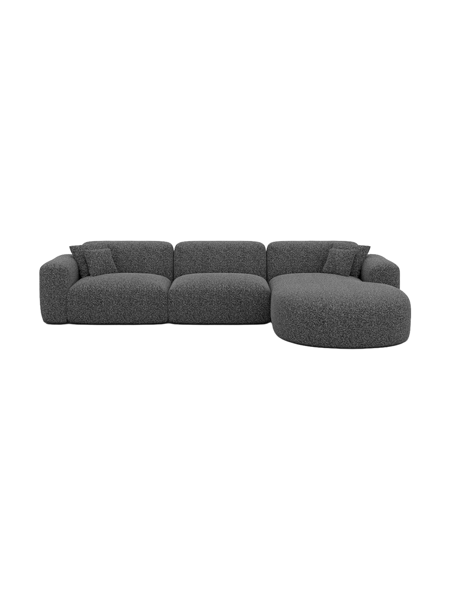 
4-seater designer corner sofa “Aras” with bouclé upholstery - Bouclé Graphite / Left corner section