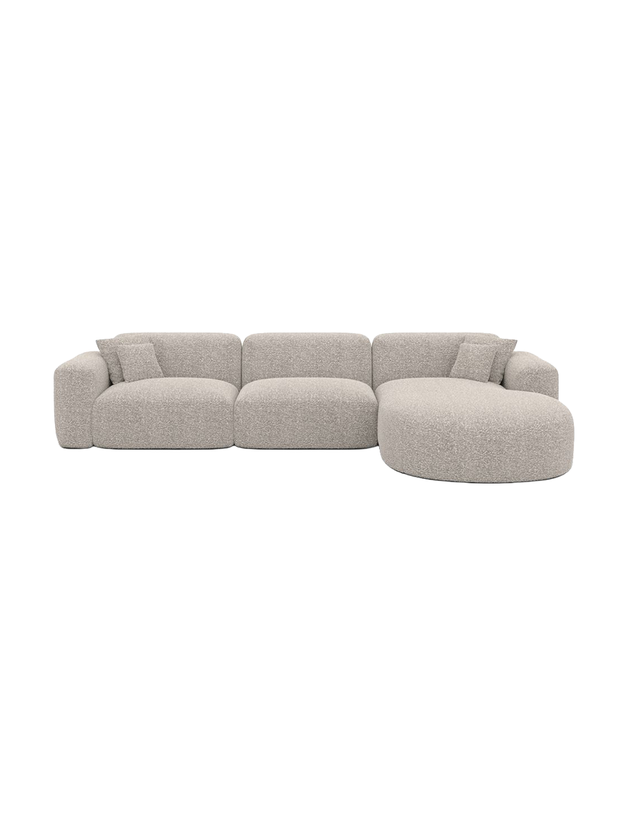 
4-seater designer corner sofa “Aras” with bouclé upholstery - Bouclé Graphite / Left corner section
