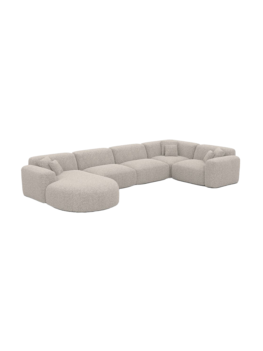 
6-Sitzer Design Panorama-Sofa „Aras XL“ mit Bouclé-Bezug - Bouclé Graphit / lange Seite links, Liegeteil rechts