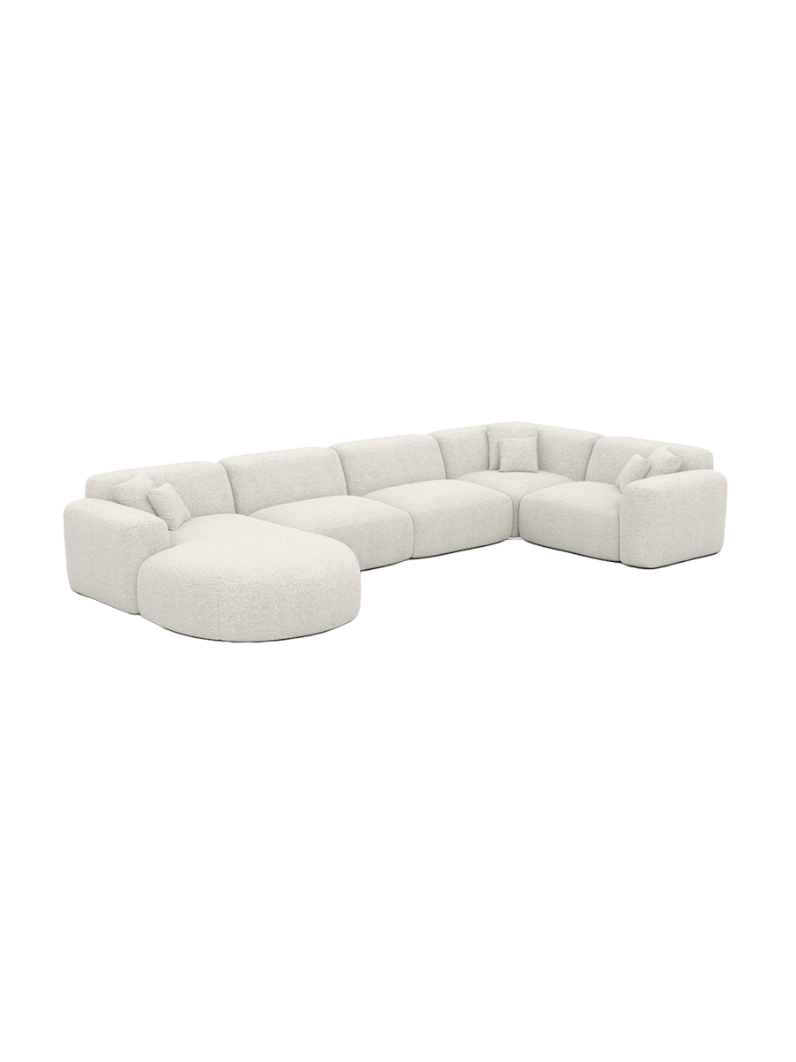 
6-Sitzer Design Panorama-Sofa „Aras XL“ mit Bouclé-Bezug - Bouclé Graphit / lange Seite links, Liegeteil rechts