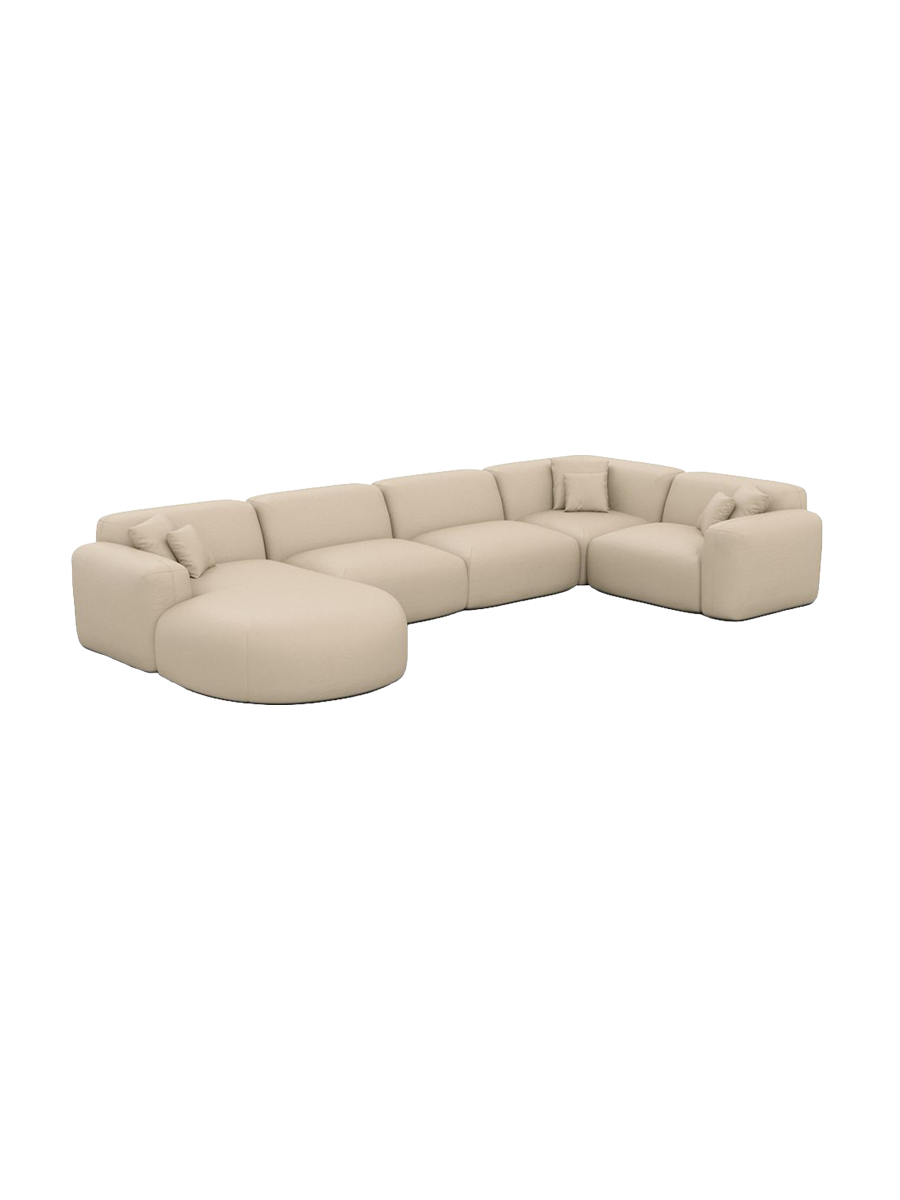 
6-Sitzer Design Echtleder Panorama-Sofa „Aras XL“ - Echtleder Beige / lange Seite links, Liegeteil rechts