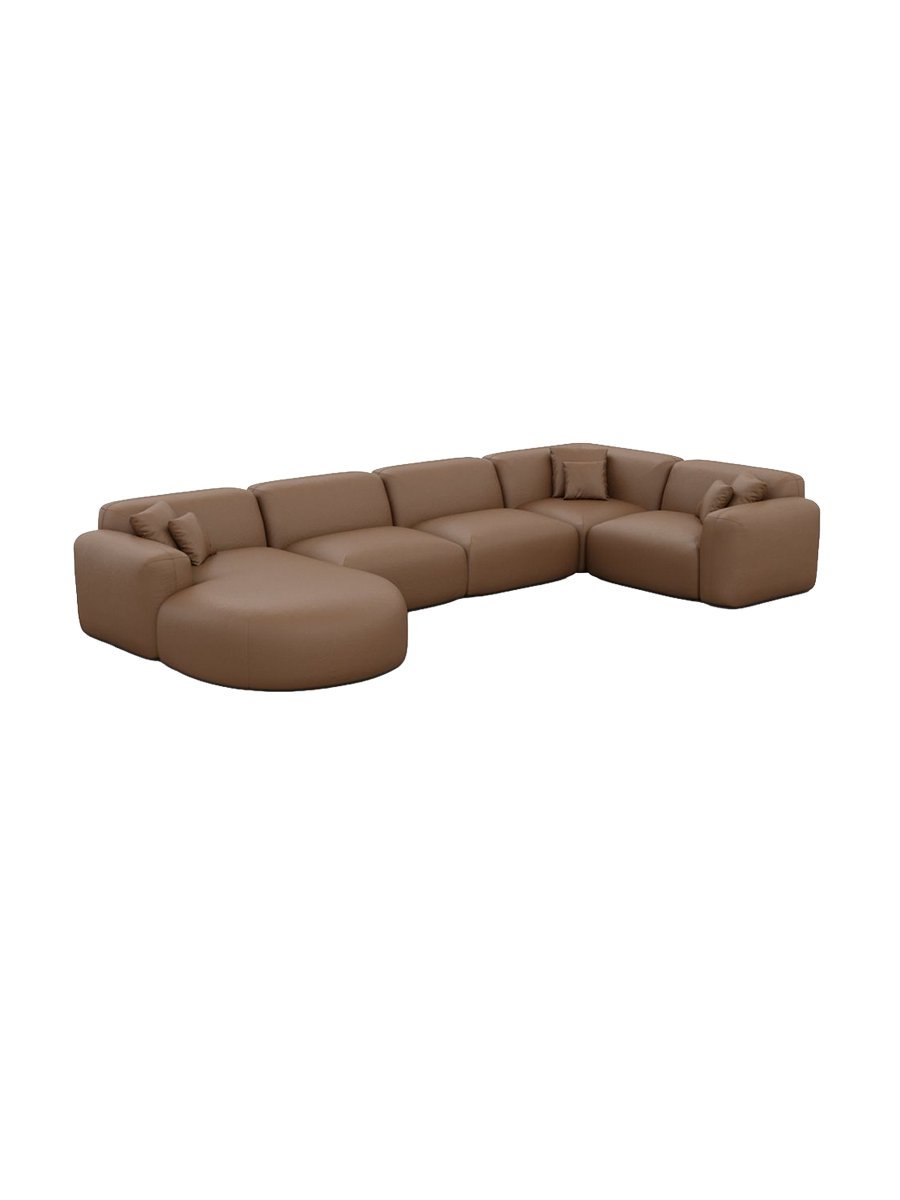 
6-Sitzer Design Echtleder Panorama-Sofa „Aras XL“ - Echtleder Beige / lange Seite links, Liegeteil rechts