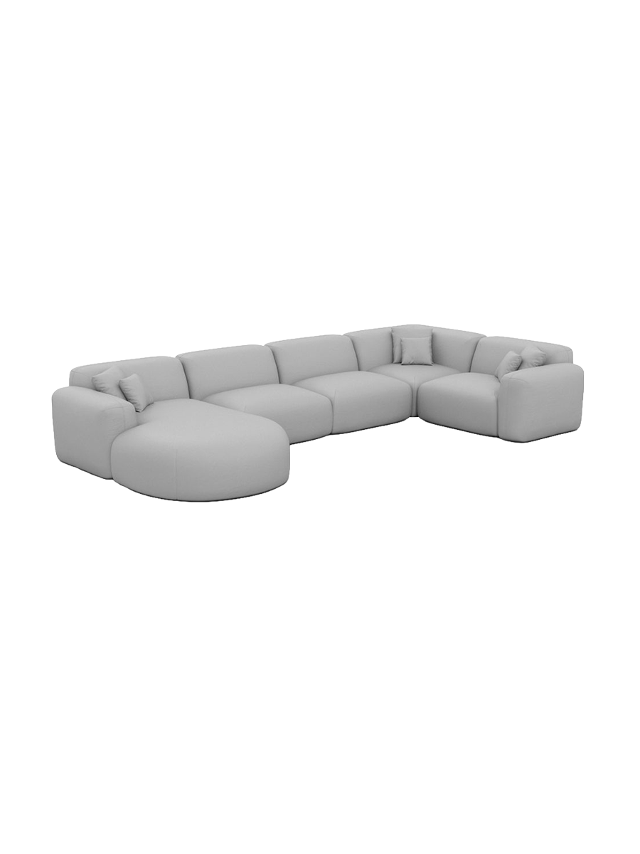 
6-Sitzer Design Echtleder Panorama-Sofa „Aras XL“ - Echtleder Beige / lange Seite links, Liegeteil rechts