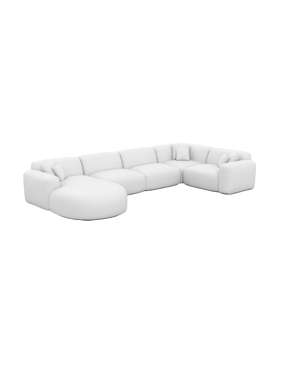 
6-Sitzer Design Echtleder Panorama-Sofa „Aras XL“ - Echtleder Beige / lange Seite links, Liegeteil rechts