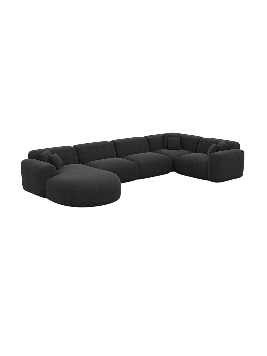 
6-Sitzer Design Panorama-Sofa „Aras XL“ mit Strukturstoff-Bezug - Strukturstoff Anthrazit / lange Seite links, Liegeteil rechts