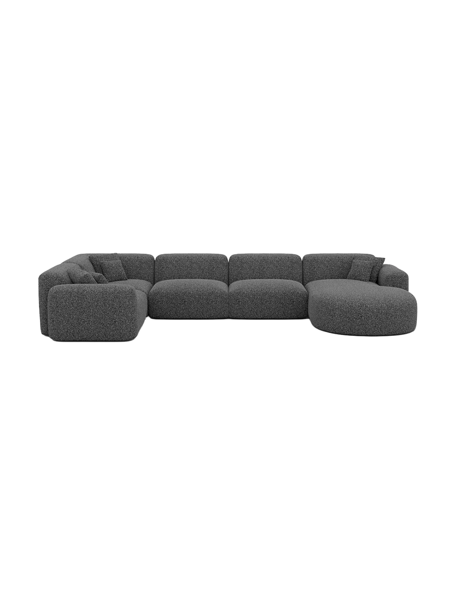 
6-Sitzer Design Panorama-Sofa „Aras XL“ mit Bouclé-Bezug - Bouclé Graphit / lange Seite links, Liegeteil rechts