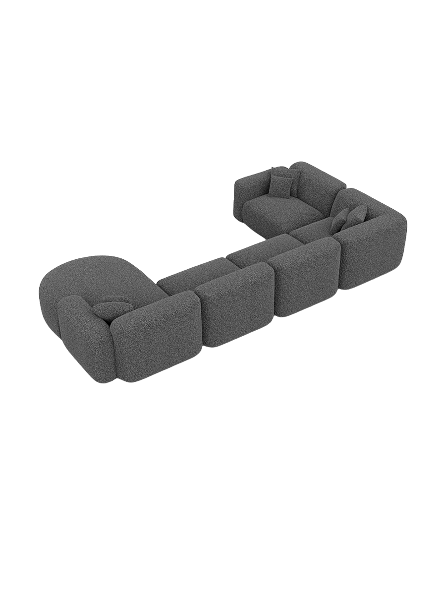 
6-Sitzer Design Panorama-Sofa „Aras XL“ mit Bouclé-Bezug - Bouclé Graphit / lange Seite links, Liegeteil rechts