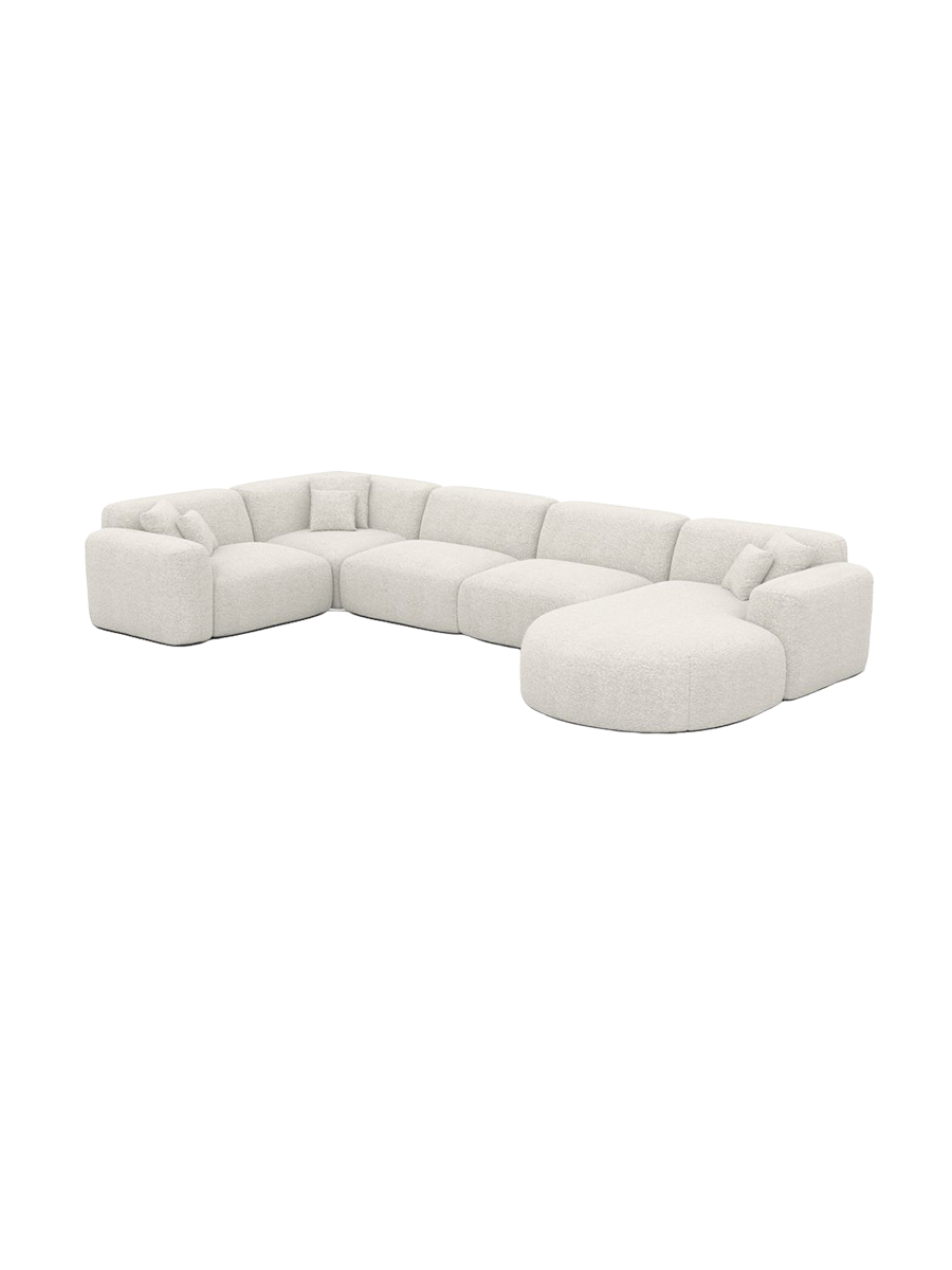 
6-Sitzer Design Panorama-Sofa „Aras XL“ mit Bouclé-Bezug - Bouclé Graphit / lange Seite links, Liegeteil rechts