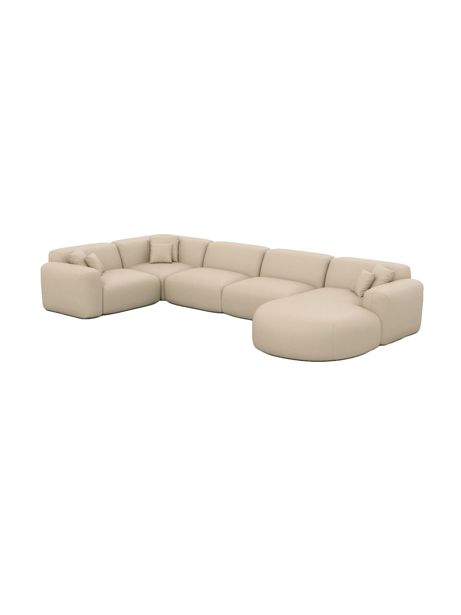 
6-Sitzer Design Echtleder Panorama-Sofa „Aras XL“ - Echtleder Beige / lange Seite links, Liegeteil rechts