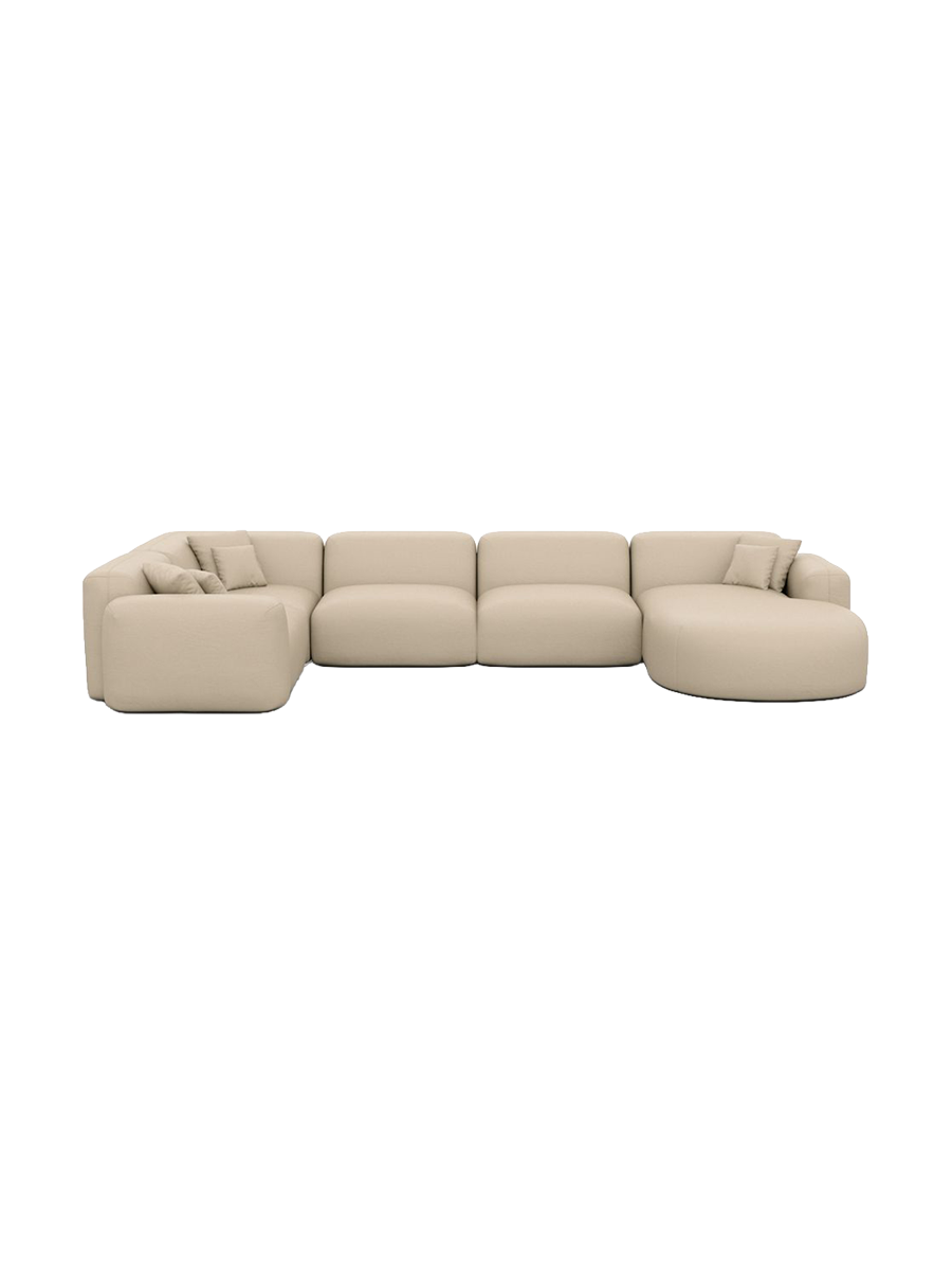 
6-Sitzer Design Echtleder Panorama-Sofa „Aras XL“ - Echtleder Beige / lange Seite links, Liegeteil rechts