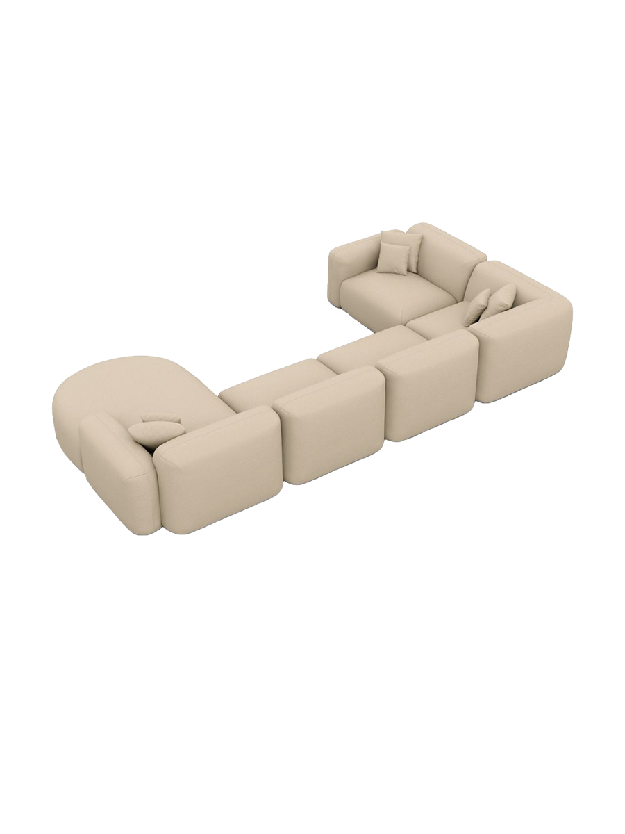 
6-Sitzer Design Echtleder Panorama-Sofa „Aras XL“ - Echtleder Beige / lange Seite links, Liegeteil rechts