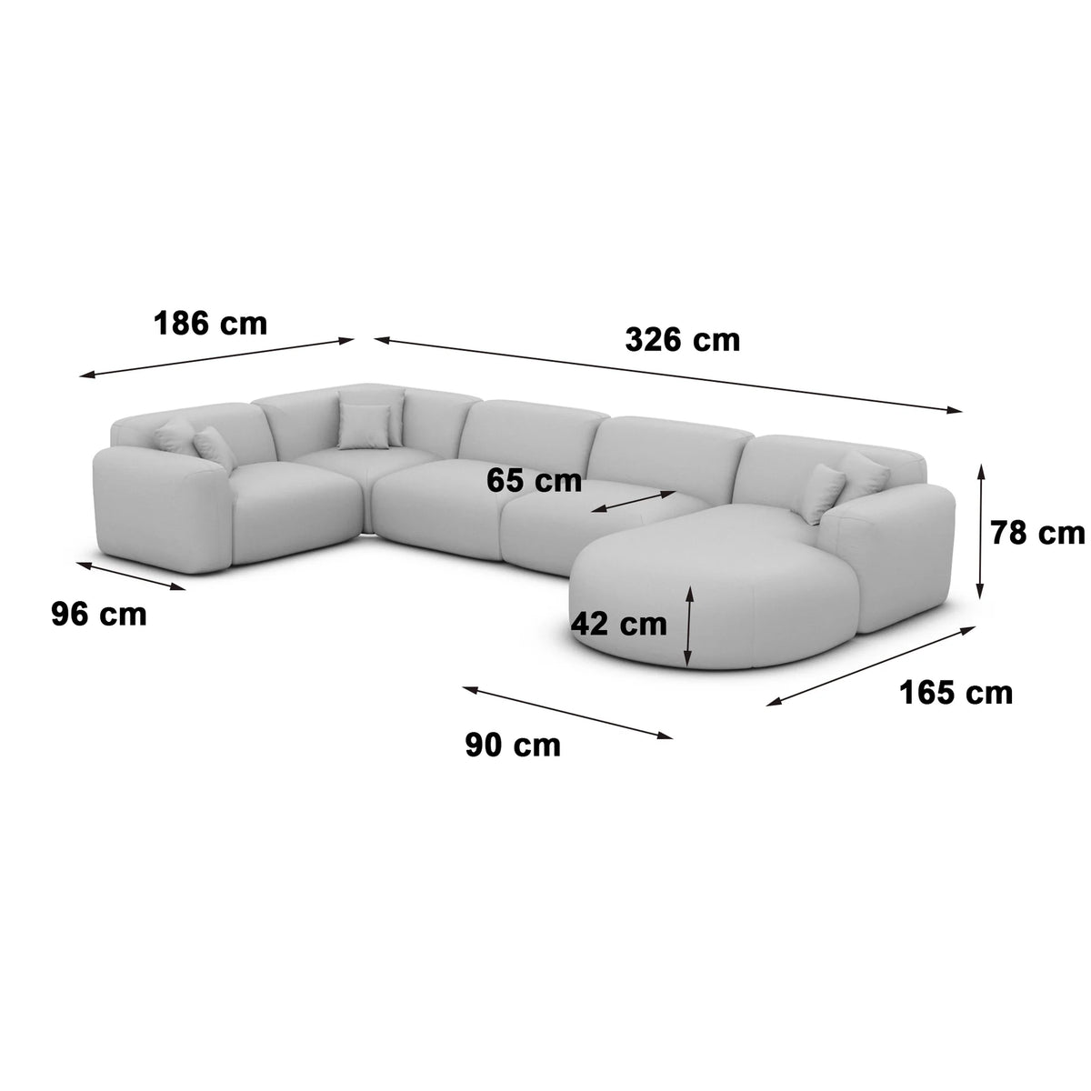 
6-Sitzer Design Echtleder Panorama-Sofa „Aras XL“ - Echtleder Beige / lange Seite links, Liegeteil rechts