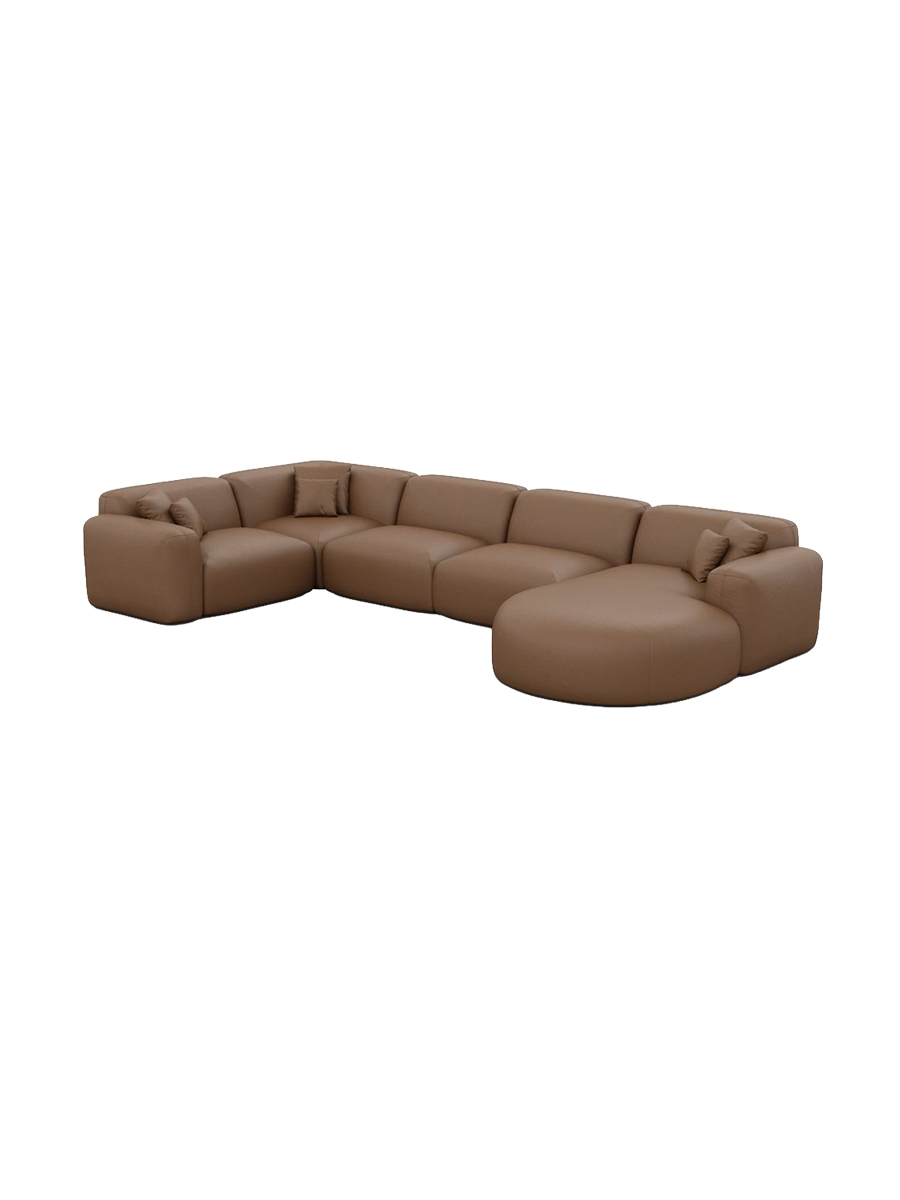 
6-Sitzer Design Echtleder Panorama-Sofa „Aras XL“ - Echtleder Beige / lange Seite links, Liegeteil rechts