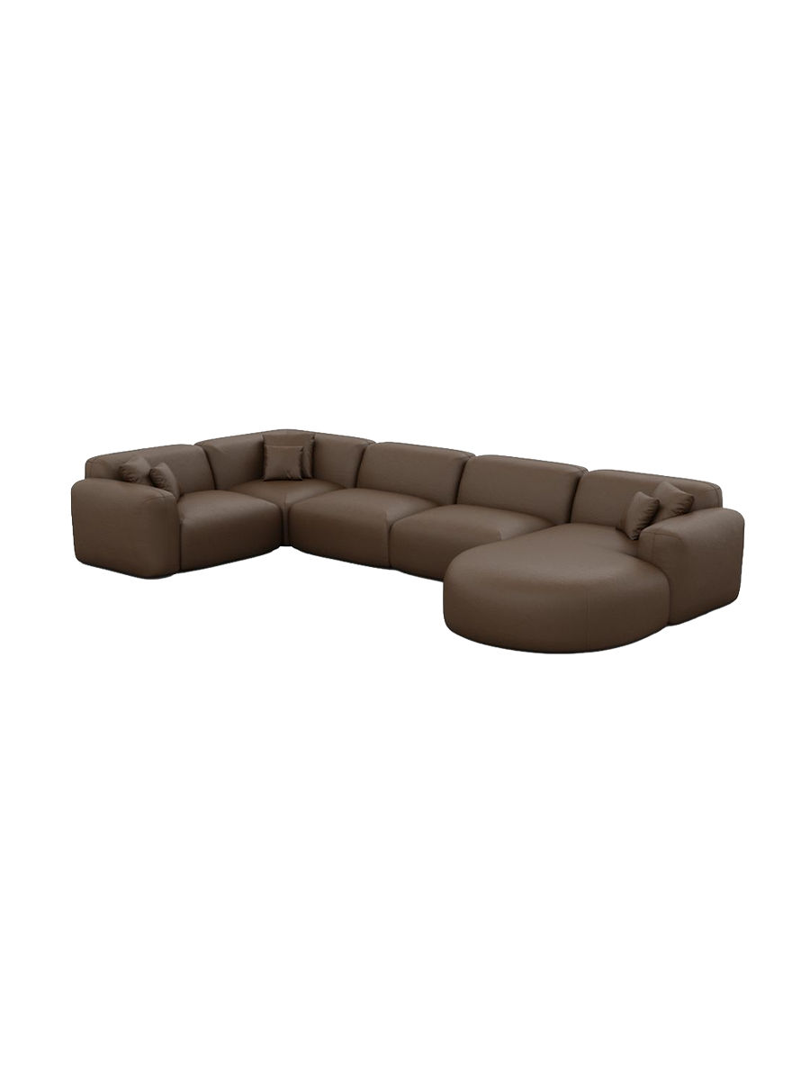 
6-Sitzer Design Echtleder Panorama-Sofa „Aras XL“ - Echtleder Beige / lange Seite links, Liegeteil rechts