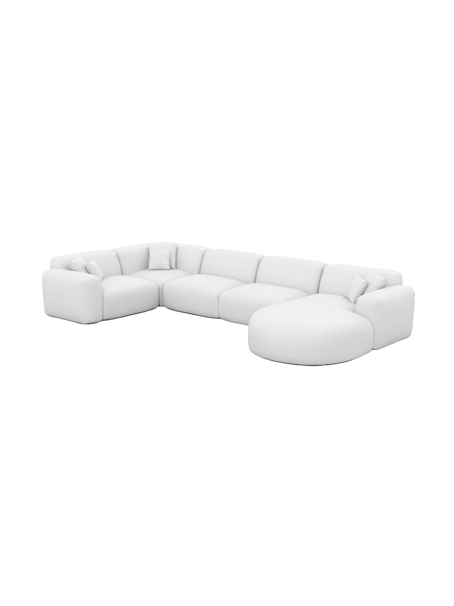 
6-Sitzer Design Echtleder Panorama-Sofa „Aras XL“ - Echtleder Beige / lange Seite links, Liegeteil rechts