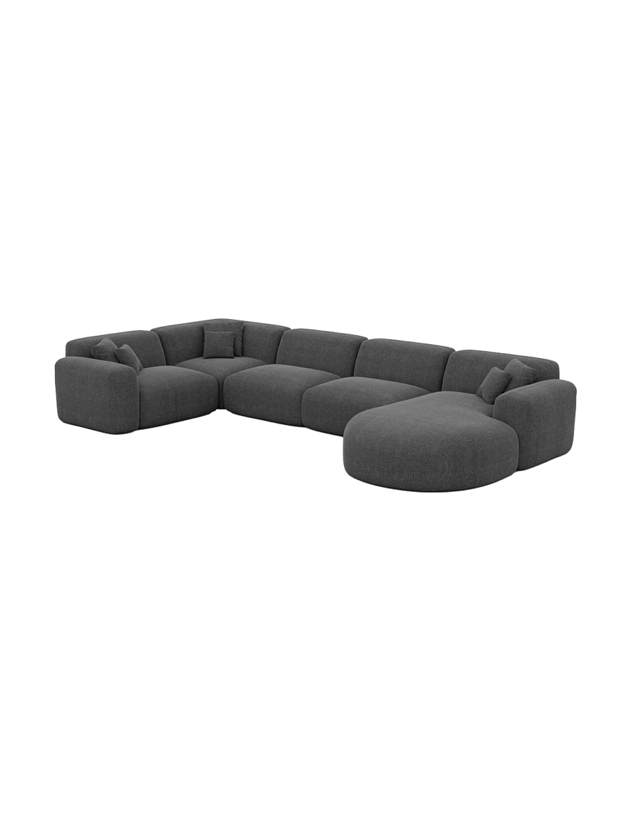 
6-Sitzer Design Panorama-Sofa „Aras XL“ mit Strukturstoff-Bezug - Strukturstoff Anthrazit / lange Seite links, Liegeteil rechts