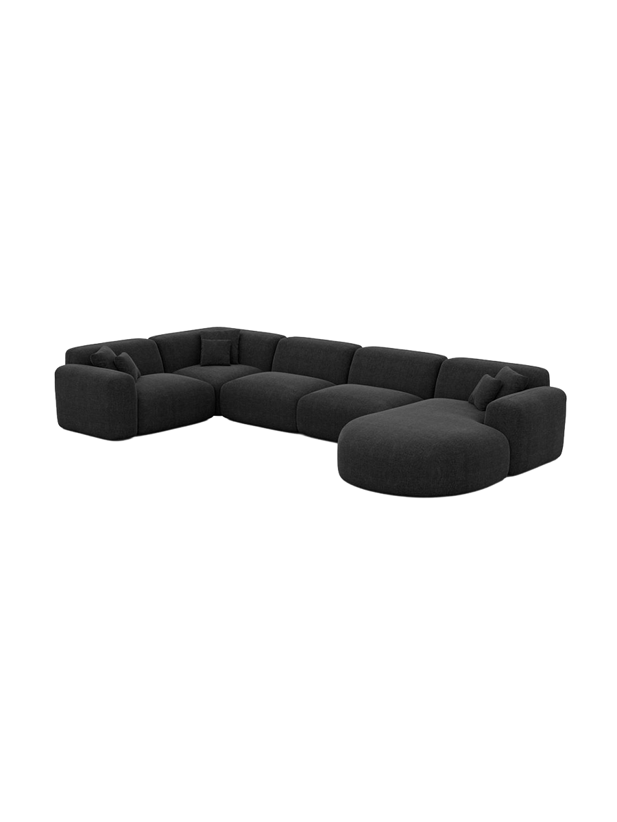 
6-Sitzer Design Panorama-Sofa „Aras XL“ mit Strukturstoff-Bezug - Strukturstoff Anthrazit / lange Seite links, Liegeteil rechts