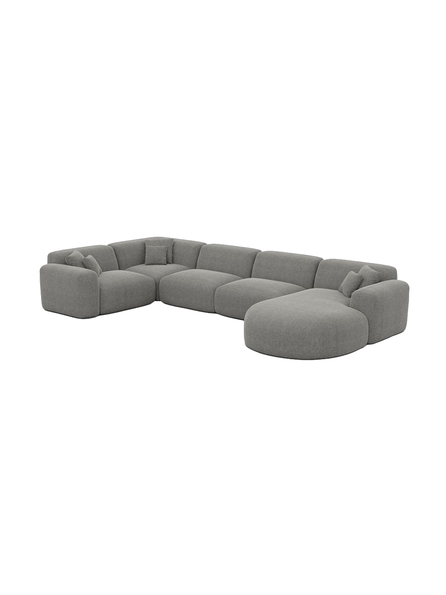 
6-Sitzer Design Panorama-Sofa „Aras XL“ mit Strukturstoff-Bezug - Strukturstoff Anthrazit / lange Seite links, Liegeteil rechts
