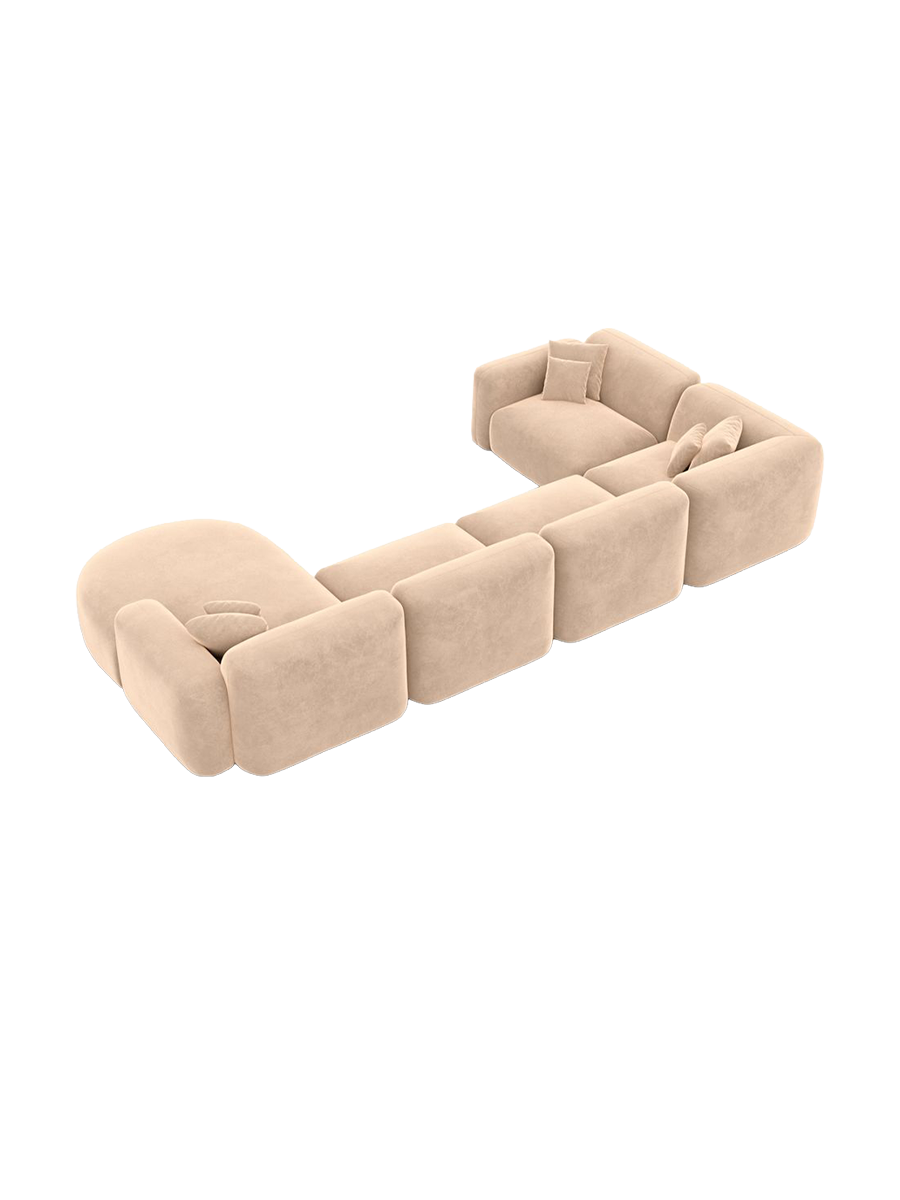 
6-Sitzer Design Panorama-Sofa „Aras XL“ mit Samtbezug - Samtbezug Beige / lange Seite links, Liegeteil rechts