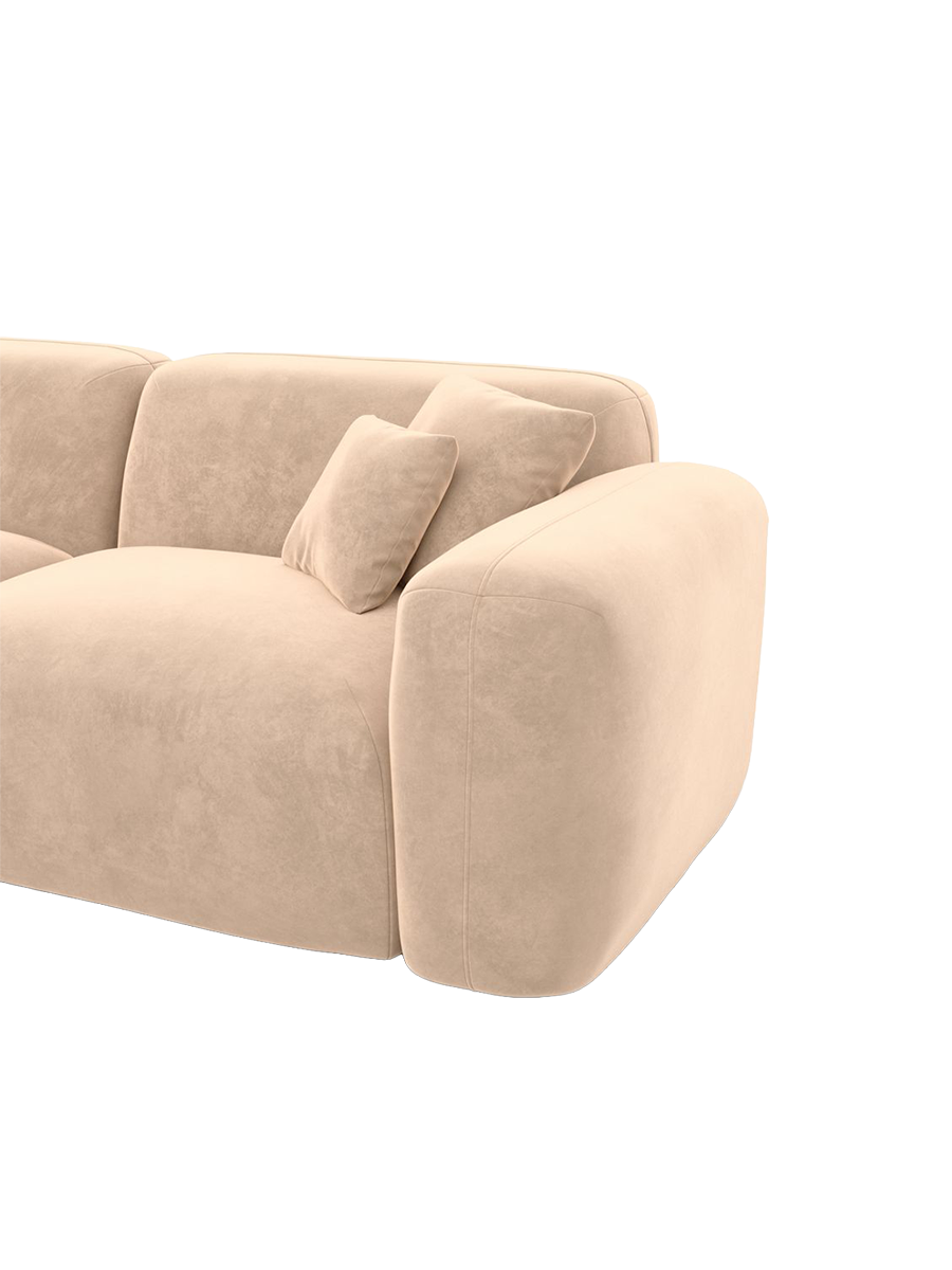 
6-Sitzer Design Panorama-Sofa „Aras XL“ mit Samtbezug - Samtbezug Beige / lange Seite links, Liegeteil rechts