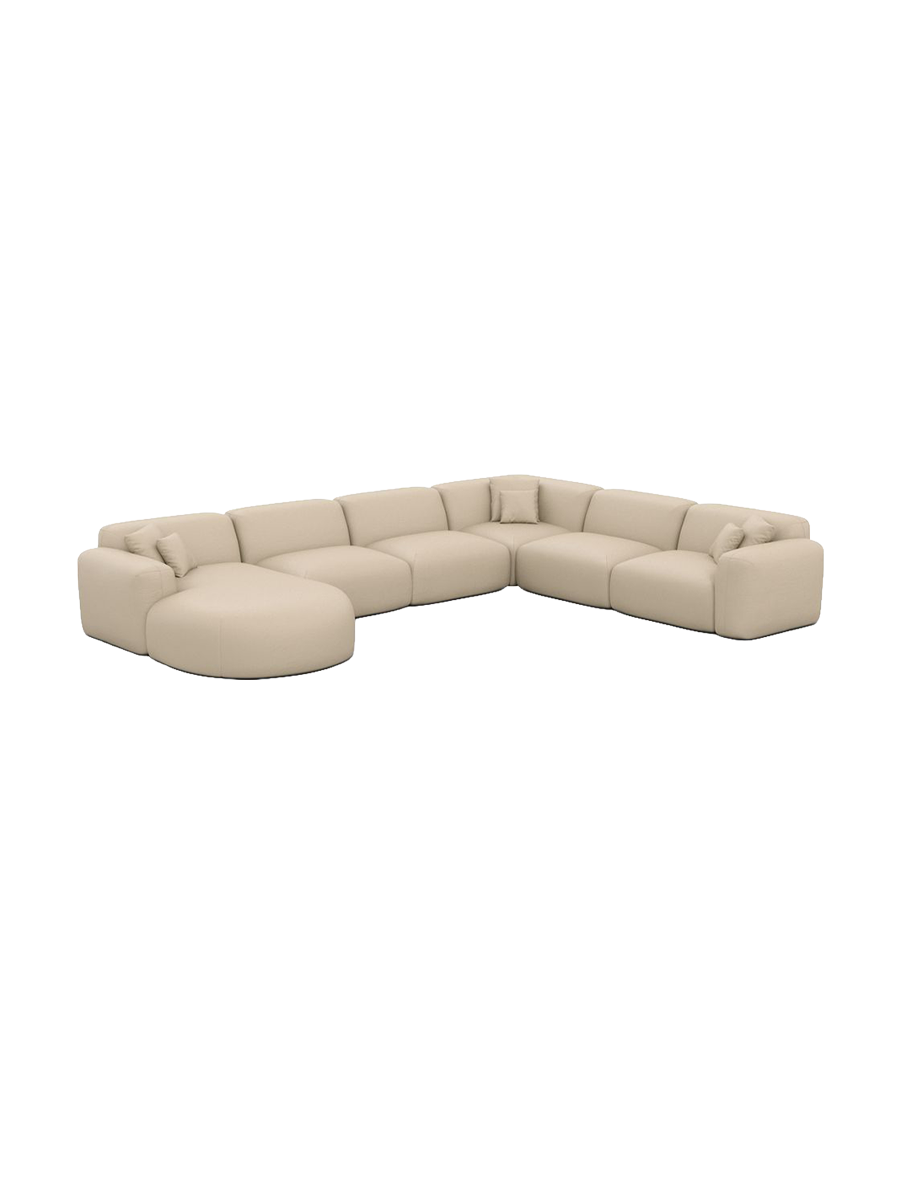 
7-Sitzer Design Echtleder Panorama-Sofa „Aras XXL“ - Echtleder Beige / Lange Seite links