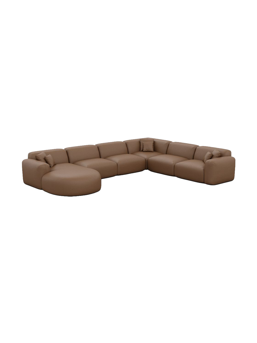 
7-Sitzer Design Echtleder Panorama-Sofa „Aras XXL“ - Echtleder Beige / Lange Seite links