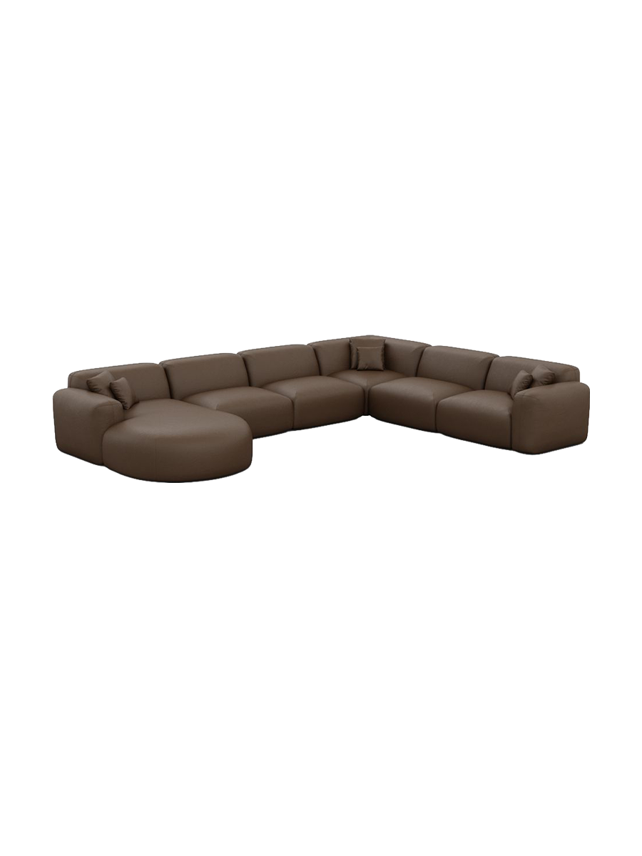 
7-Sitzer Design Echtleder Panorama-Sofa „Aras XXL“ - Echtleder Beige / Lange Seite links