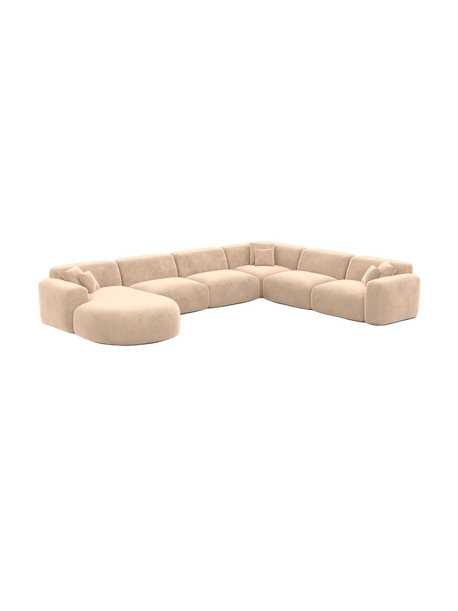 
7-Sitzer Design Panorama-Sofa „Aras XXL“ mit Samtbezug - Samtbezug Beige / Lange Seite links