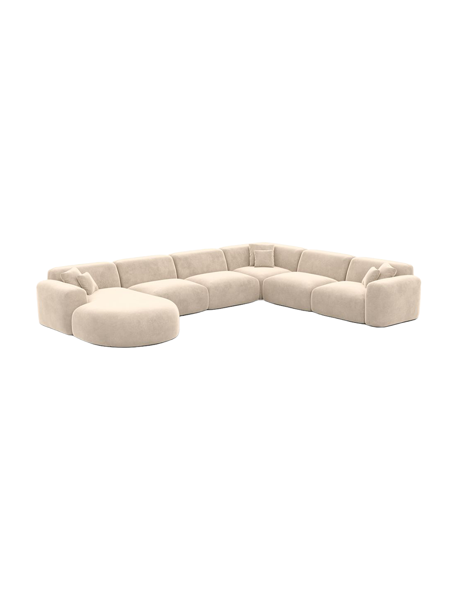 
7-Sitzer Design Panorama-Sofa „Aras XXL“ mit Samtbezug - Samtbezug Beige / Lange Seite links