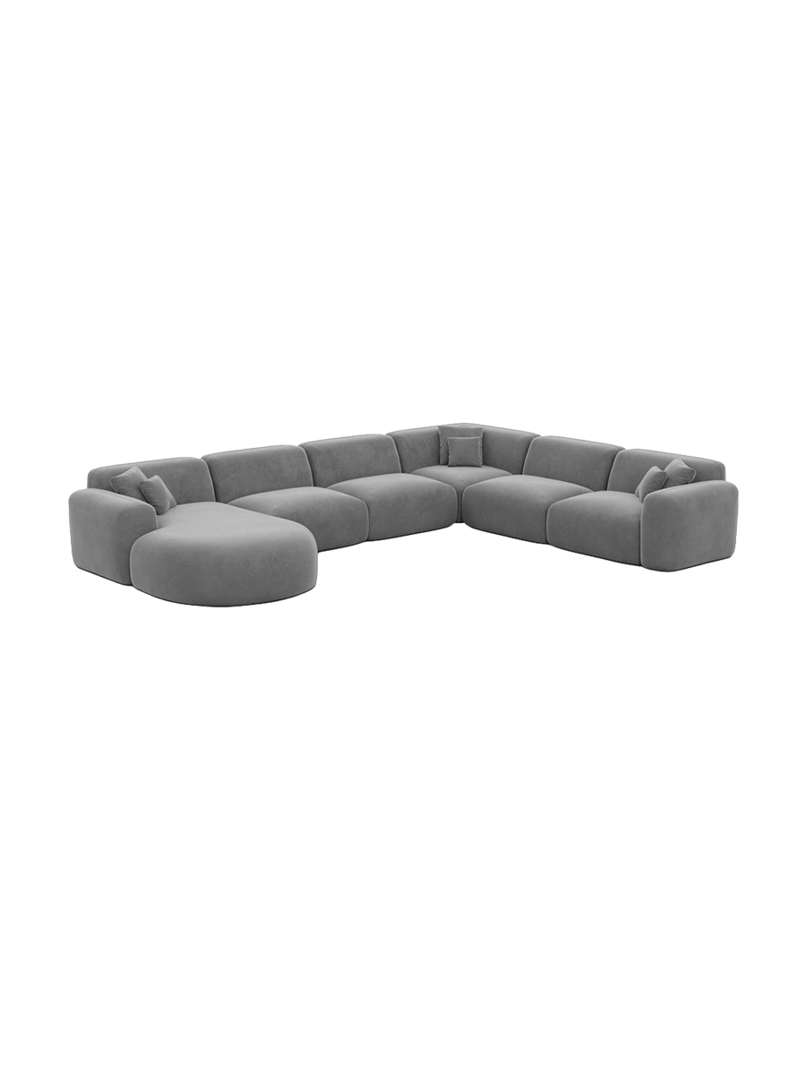 
7-Sitzer Design Panorama-Sofa „Aras XXL“ mit Samtbezug - Samtbezug Beige / Lange Seite links