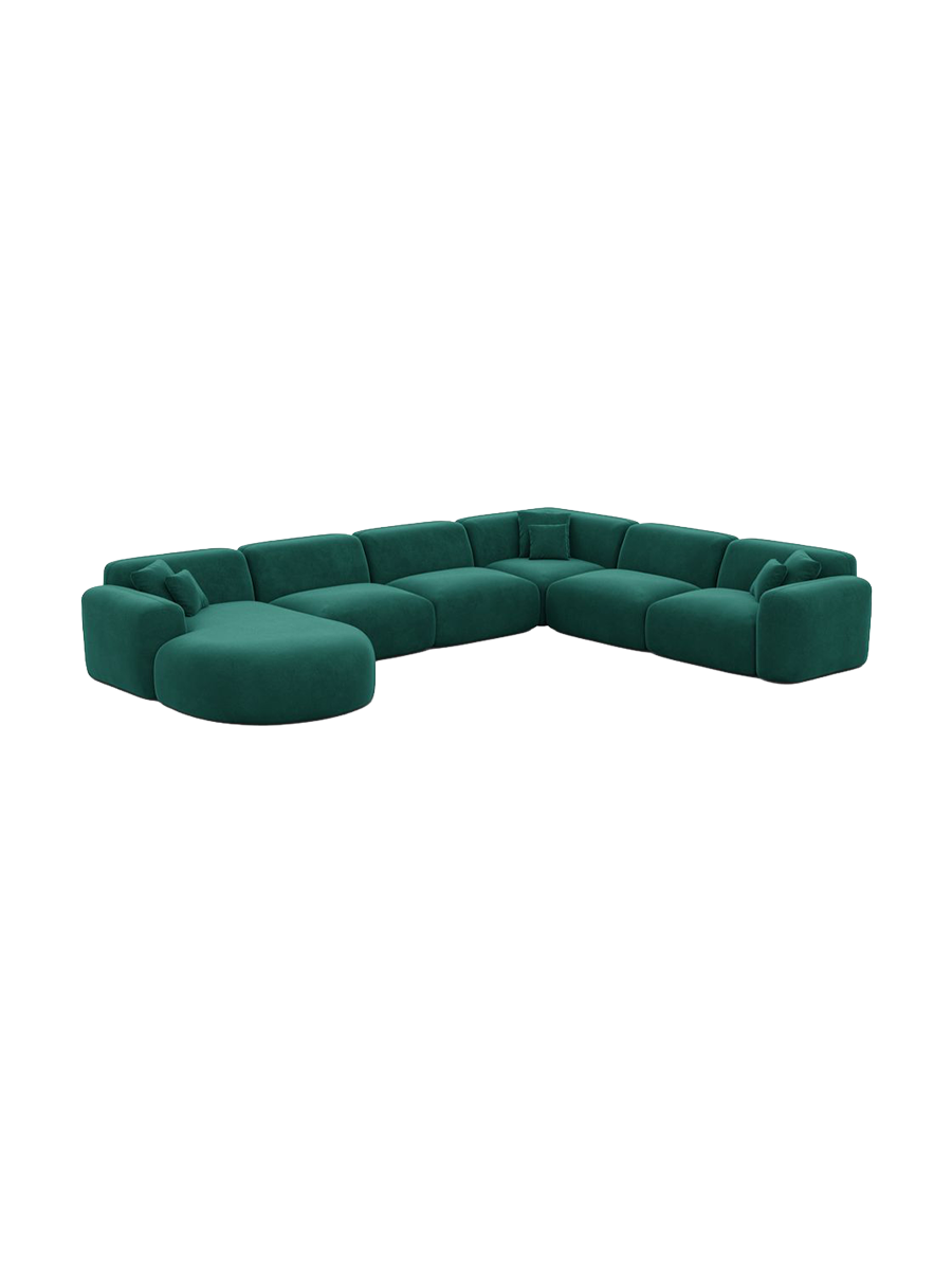 
7-Sitzer Design Panorama-Sofa „Aras XXL“ mit Samtbezug - Samtbezug Beige / Lange Seite links