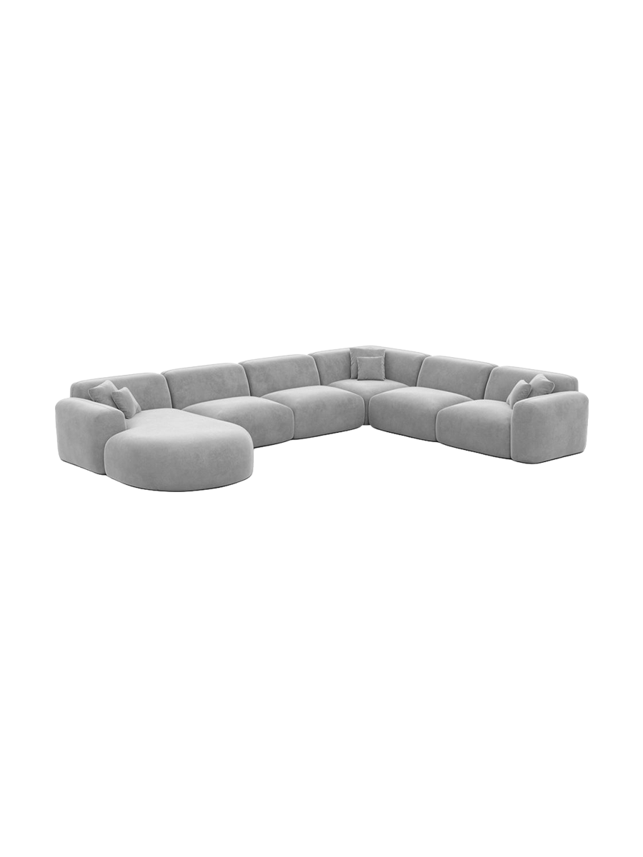 
7-Sitzer Design Panorama-Sofa „Aras XXL“ mit Samtbezug - Samtbezug Beige / Lange Seite links