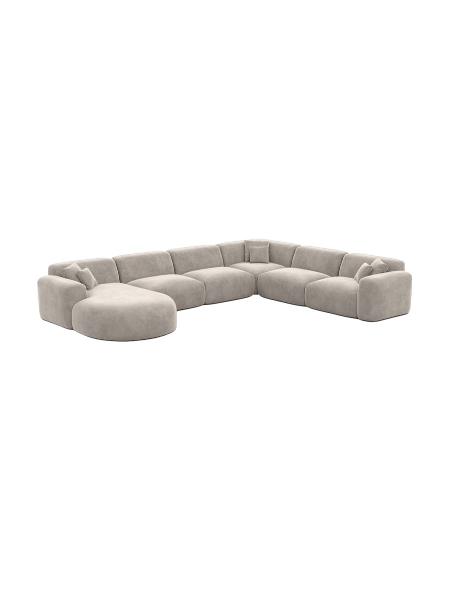 
7-Sitzer Design Panorama-Sofa „Aras XXL“ mit Samtbezug - Samtbezug Beige / Lange Seite links